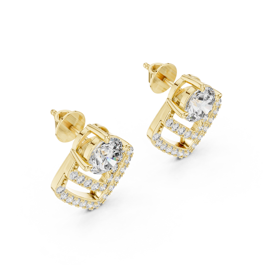 Chevron Round Lab Diamond Stud Earrings Statement Design