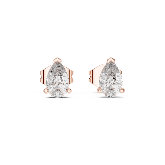 Pear Shaped Moissanite Diamond Stud Earrings with Classic Three Prong Setting