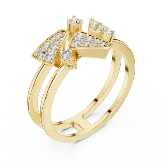 Unique Design Geometric Round Moissanite Diamond Open Double Shank Ring