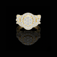 2.34 TCW Radiant Round Halo Cluster Lab Grown Diamond Ring Luxe Multi Row Pave Bridal Band For Her