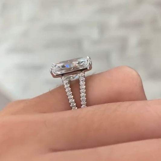3.35 CT Flawless Sparkle Lab Grown Radiant Cut Diamond Ring With Double Pave Band