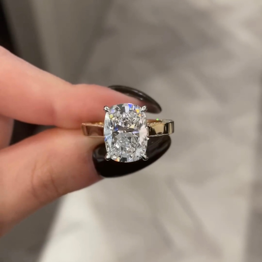 Cushion Cut Lab Grown Solitaire Ring With Pave Band