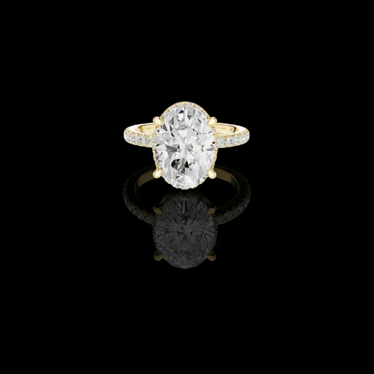 3.50 CT Exquisite Oval Cut Lab Grown Diamond Solitaire Ring with Hidden Halo and Pave Diamond Band