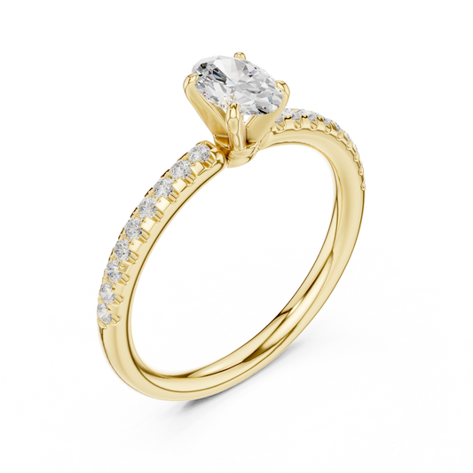 Pave Setting Halo Oval Cut Moissanite Diamond Solitaire Engagement Rings