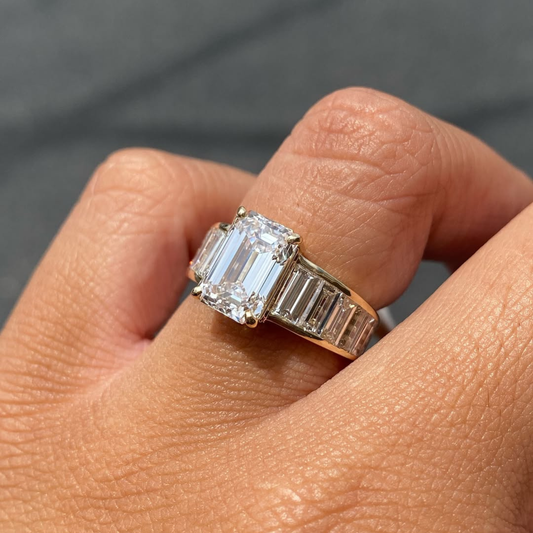Emerald Cut Lab Grown Ring With Tapered Baguette Side Stones