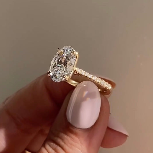2.00 CT Classic Moissanite Oval Cut Diamond Ring With Pave Band Luxury Engagement Jewelry