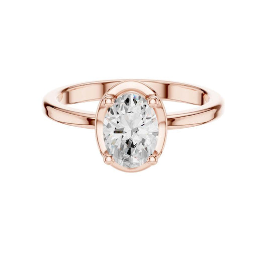 Bezel Set Oval Moissanite Diamond Solitaire Engagement Ring