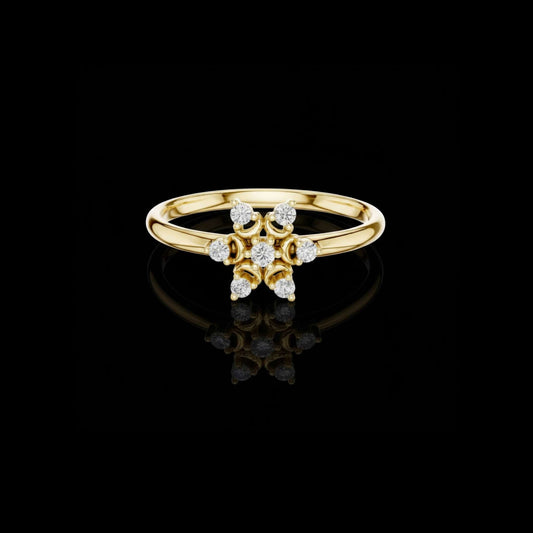 Elegant Round Cut Lab Diamond Cluster Flower Ring With Gold Band