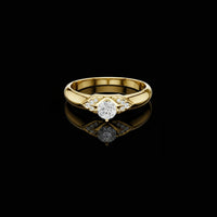 Round Cut Moissanite Diamond Solitaire Engagement Ring with Accent Shoulders