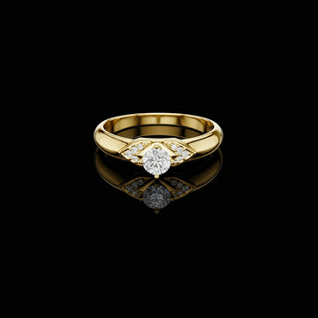 Round Cut Moissanite Diamond Solitaire Engagement Ring with Accent Shoulders