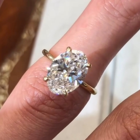 Oval Cut Lab Grown Diamond Solitaire Hidden Halo Delicate Ring