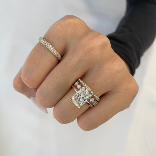 Lab Grown Radiant Cut Bridal Ring Set With Double Pave Bands