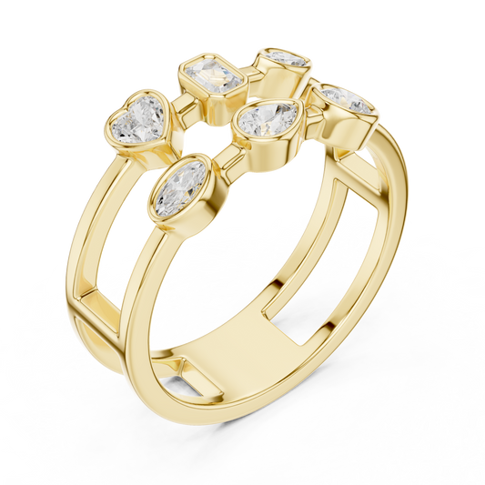Mixed Shape Bezel Set Lab Grown Diamond Open Double Band Ring