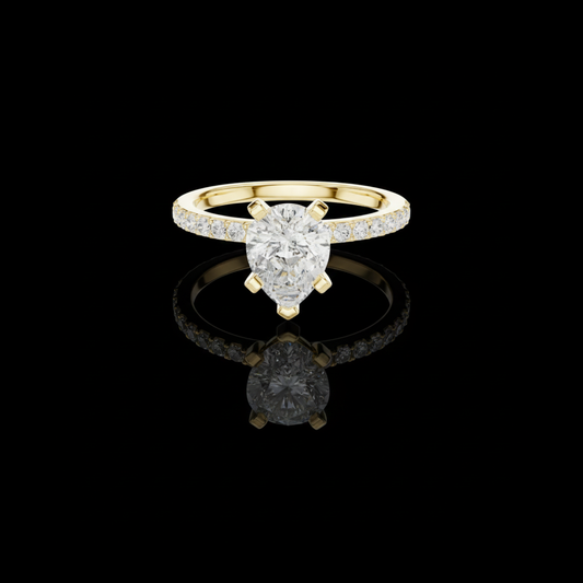 2.00 CT Pear Cut Moissanite Diamond Solitaire with Pave Side Stones Engagement Ring Elegant Jewelry for Her
