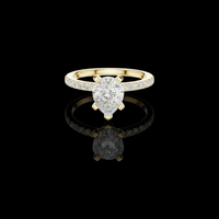 Pear Cut Moissanite Diamond Solitaire Rings with Pave Band