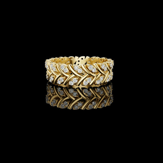 Round Cut Lab Grown Diamond Laurel Leaf Eternity Wedding Band Ring