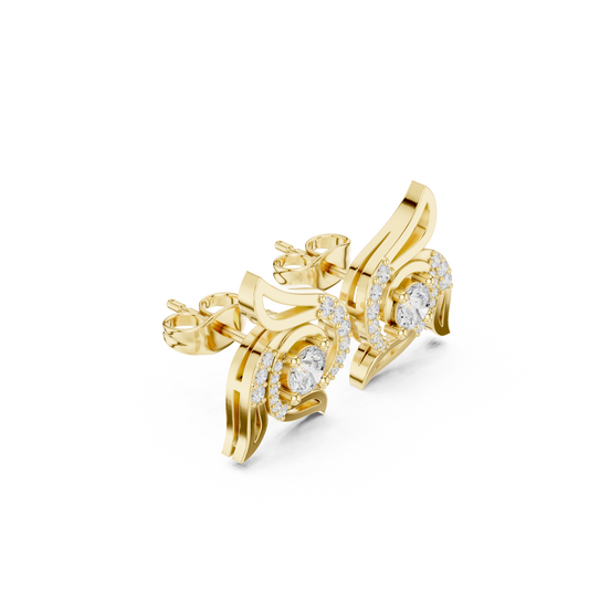 Signature Round Moissanite Diamond Winged Swirl Stud Earrings