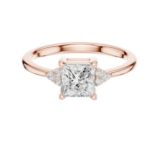 Princess Cut Lab Diamond Ring with Round Diamond Accent