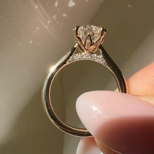 Double Prong Hidden Halo Cushion Cut Lab Diamond Solitaire Ring