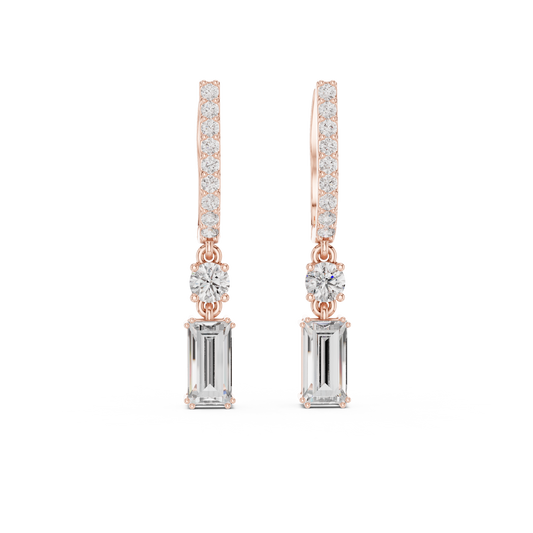 Lab Grown Diamond Baguette Geometric Pendant Hoop Earrings