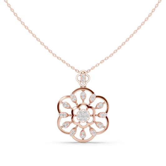 Floral Halo Setting Round lab Grown Diamond Pendant