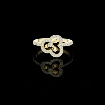 Clover Floral Moissanite Diamond Ring with Pave Band