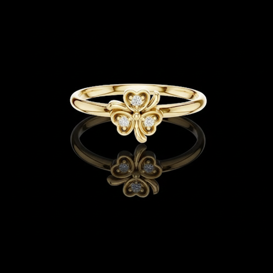 0.018 TCW Radiant Three Heart Petal Clover Moissanite Ring with Sparkle Round Diamond Accents