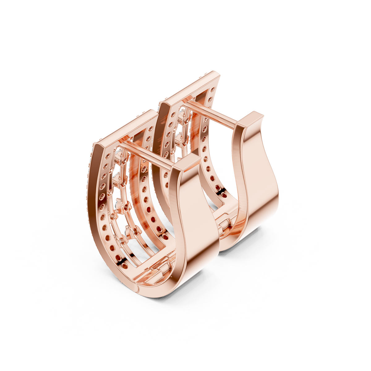Openwork Lattice Multi Row Lab Grown Diamond Wide Huggie Earrings