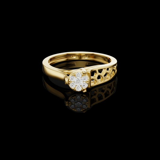 0.12 TCW Blossom Lab Grown Diamond Cluster Ring with Intricate Openwork Band