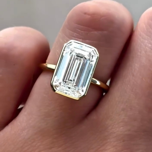 Emerald Cut Lab Diamond Bezel Solitaire Engagement Ring