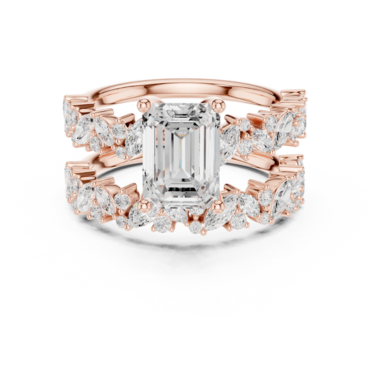 Emerald Cut Engagement Ring with Matching Moissanite Diamond Band
