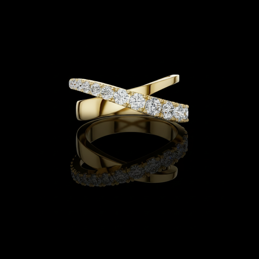 1.09 TCW Luxury Brilliant Round Cut Lab Grown Diamond Crossover Modern Eternity Statement Criss Cross Ring For Her