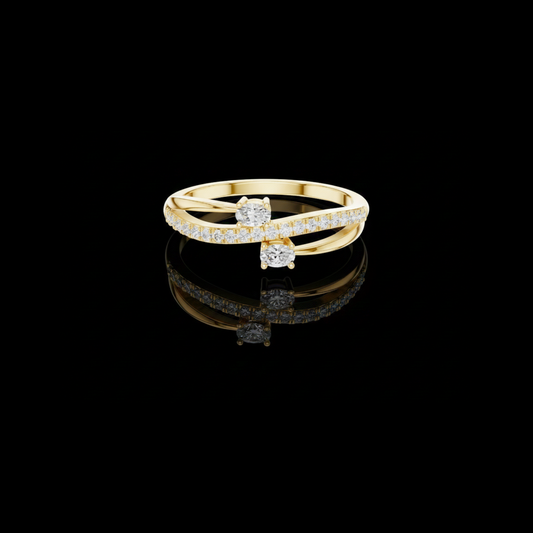 0.22 TCW Premium Crisscross Bypass Ring with Dual Oval Moissanite Diamonds and Pave Accent