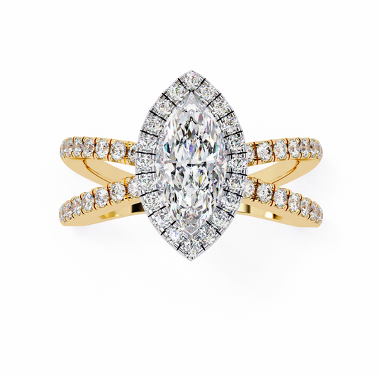 0.82 CT Dazzling Marquise Cut Moissanite Diamond Halo Ring Dainty Double Band Bridal Jewelry by Ivevar Luxury