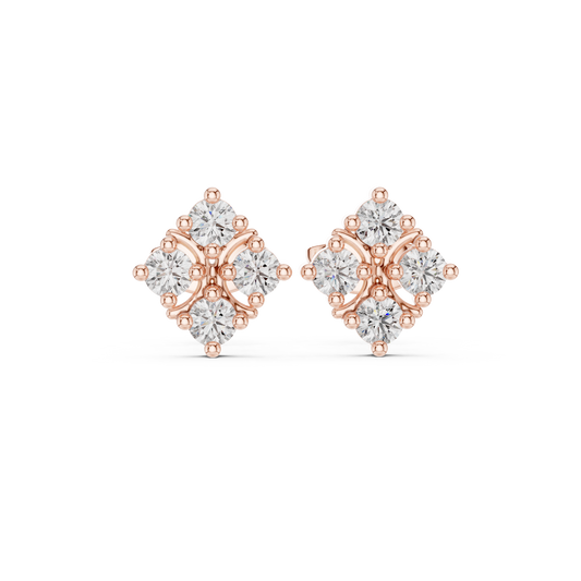 Floral Bloom Lab Diamond Stud Earrings with Round Brilliant Stones