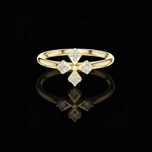 Geometric Round Moissanite Diamond Engagement Ring