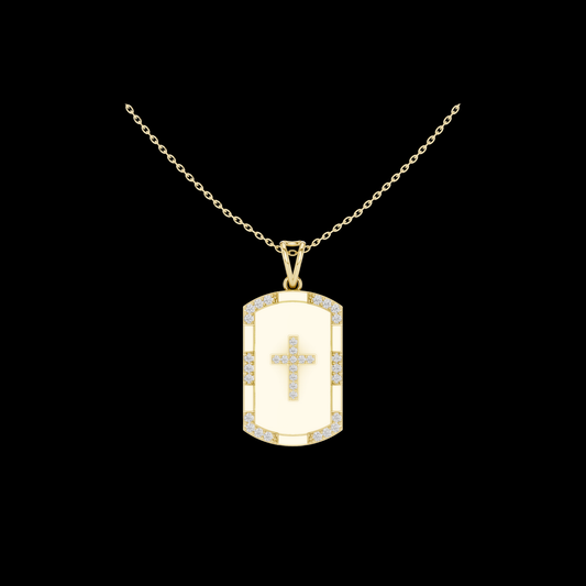 0.75 TCW Cross Dog Tag with Lab Grown Diamond Accents Faith Symbol Pendant Premium Unisex Faith Jewelry