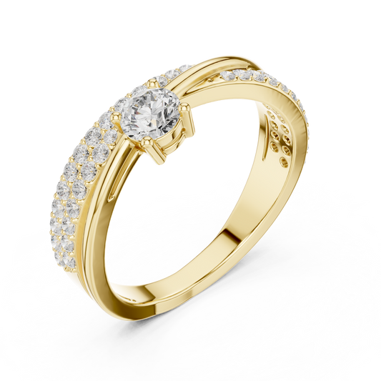 Round Cut Moissanite Diamond Crossover Pave Engagement Ring