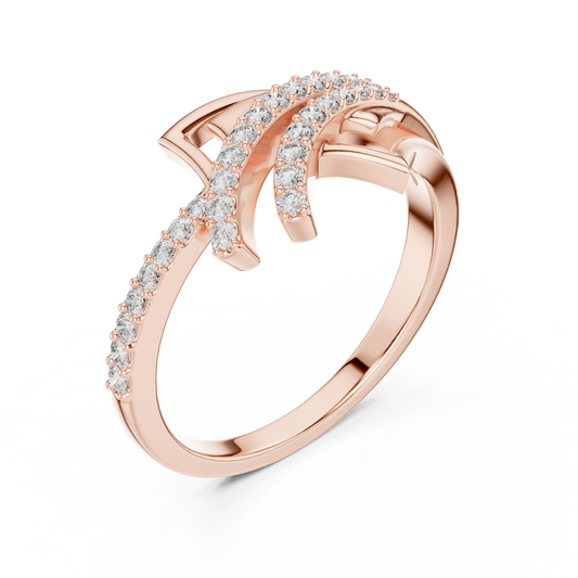 0.23 TCW Geometric Moissanite Diamond Crossover Ring in Bold Fusion of Structure and Sparkle