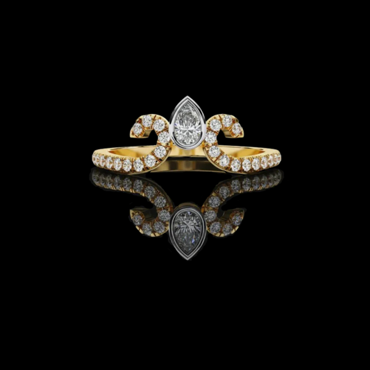 0.12 CT Affordable Vintage Pear Cut Moissanite Diamond Crown Ring By Ivevar For Soft Truth