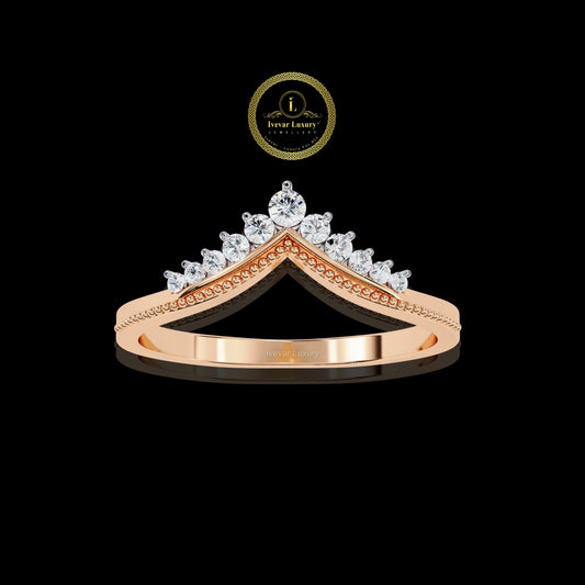 Round Lab Grown Diamond Tiara Chevron Minimal Wedding Band