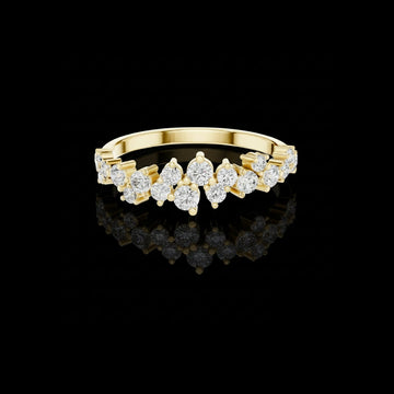 0.54 TCW Ethereal Gold Round Moissanite Diamond Crown Wedding Band with Scalloped Design