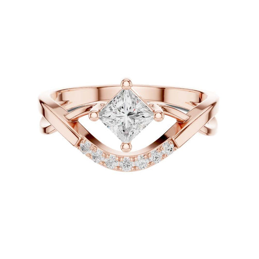 Princess Cut Chevron Moissanite Diamond Ring With Open Frame