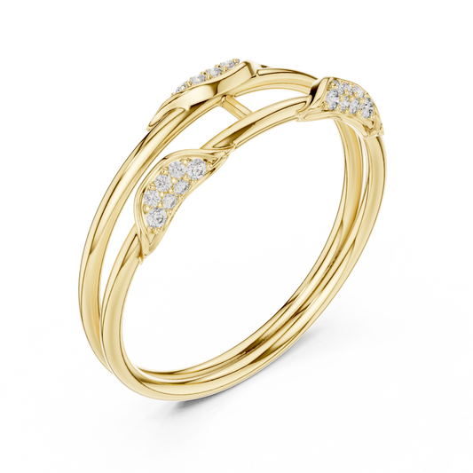 Round Cut Moissanite Diamond Double Band Leaf Open Ring