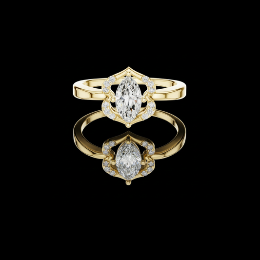 Floral Inspired Marquise Cut Moissanite Diamond Halo Engagement Ring