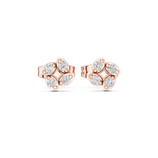 Soft Floral Geometry Petal Curve Round Lab Diamond Stud Earrings