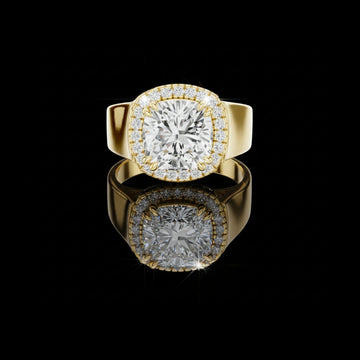 1.56 CT Bold Cushion Cut Lab Diamond Halo Ring in Gold with Thick Comfort Fit Band