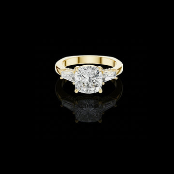 Cushion Moissanite Engagement Ring With Baguette Side Stone