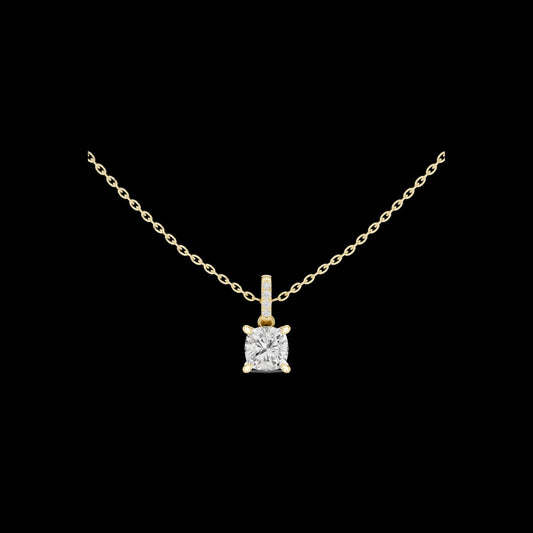 Cushion Cut Solitaire Pendant with Center Lab Diamond and Encrusted Bale