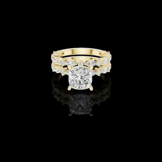 Cushion Cut Moissanite Diamond Bridal Set with Marquise Side Stones
